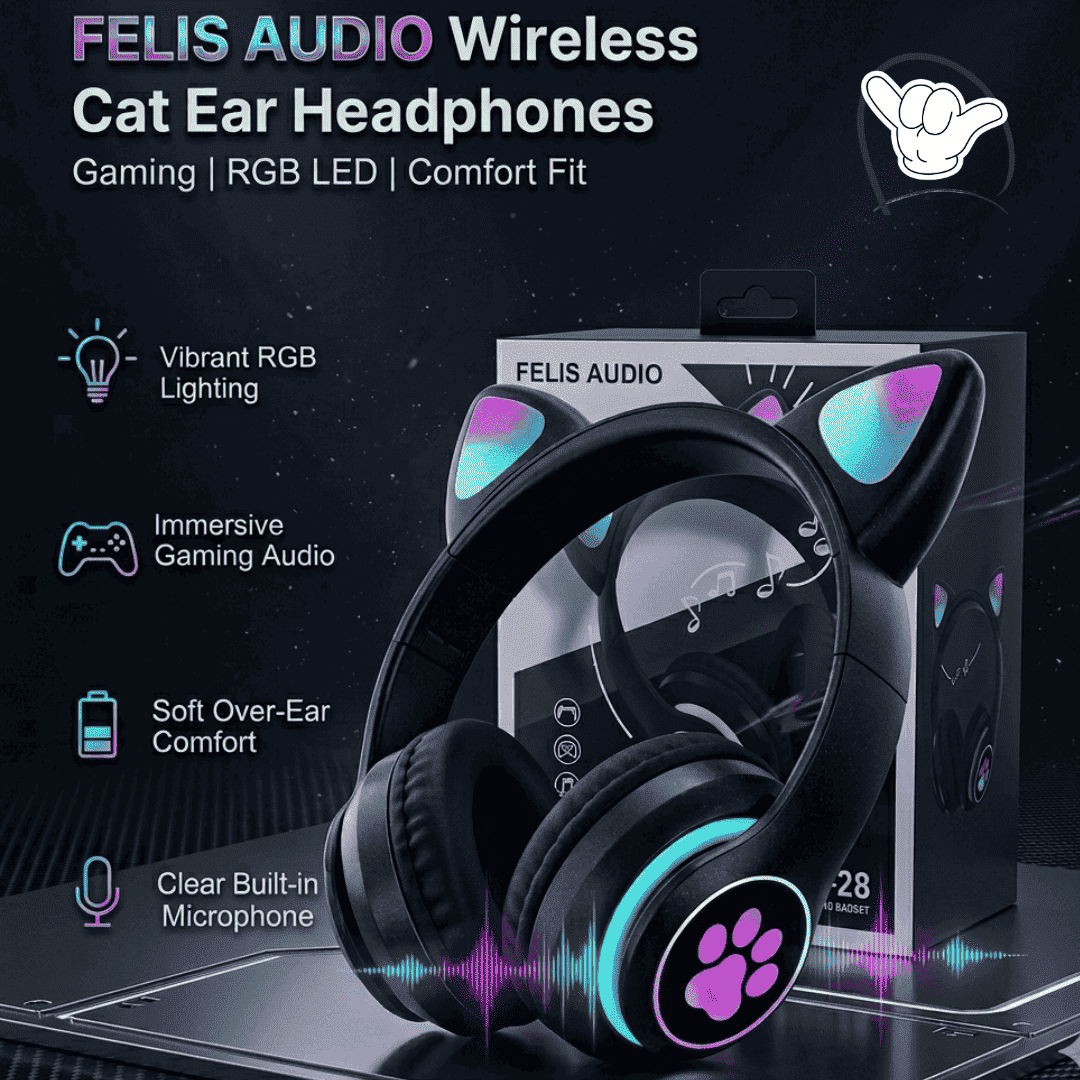 Cat Ear LED Headphones for Kids | Light Up + Bluetooth 5.3 | MoodOn.pk